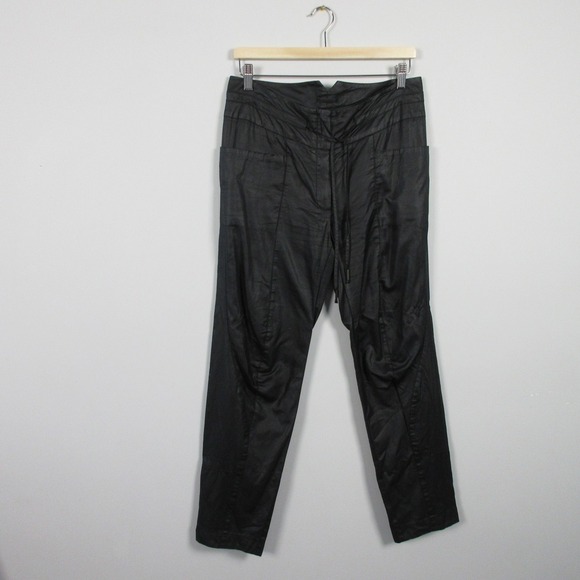 Annette Gortz Waxed Pants Women 36 US 6 Black Drawstring Pocket Zip Designer 314 - Picture 1 of 15